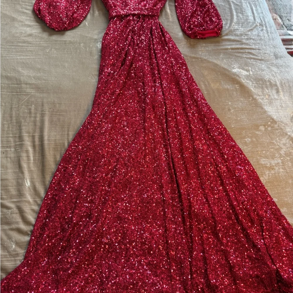 Jovani Raspberry Sequin Dress - Picture 4 of 7